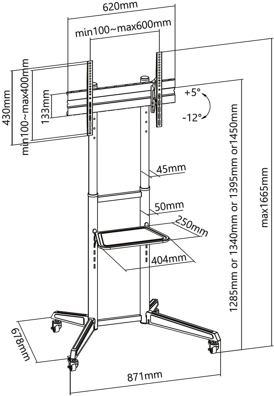 AISENS - FT70TE-211 - Eco Floor Stand with Wheel, DVD Tray for Monitor/TV 50 kg 37-70, Black