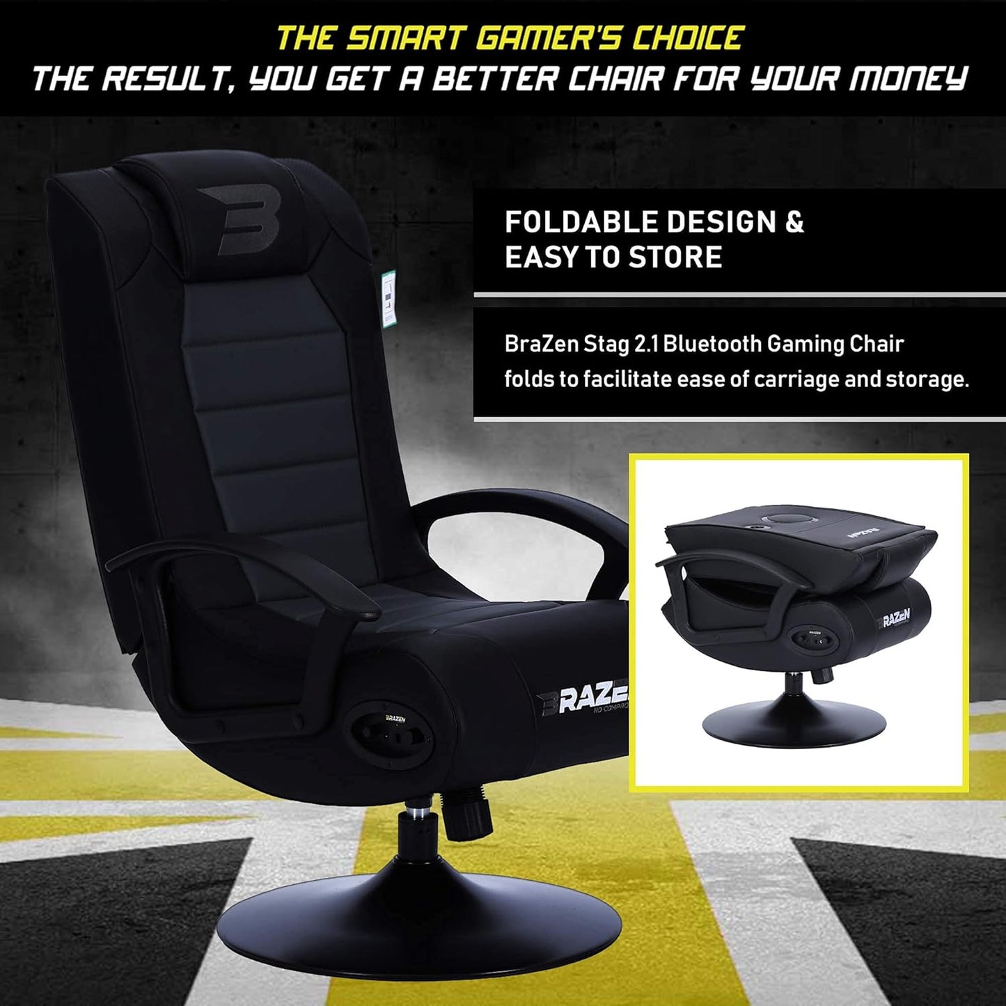 BRAZEN GAMING CHAIR 2.1 BLUETOOTH SURROUND BLACK
