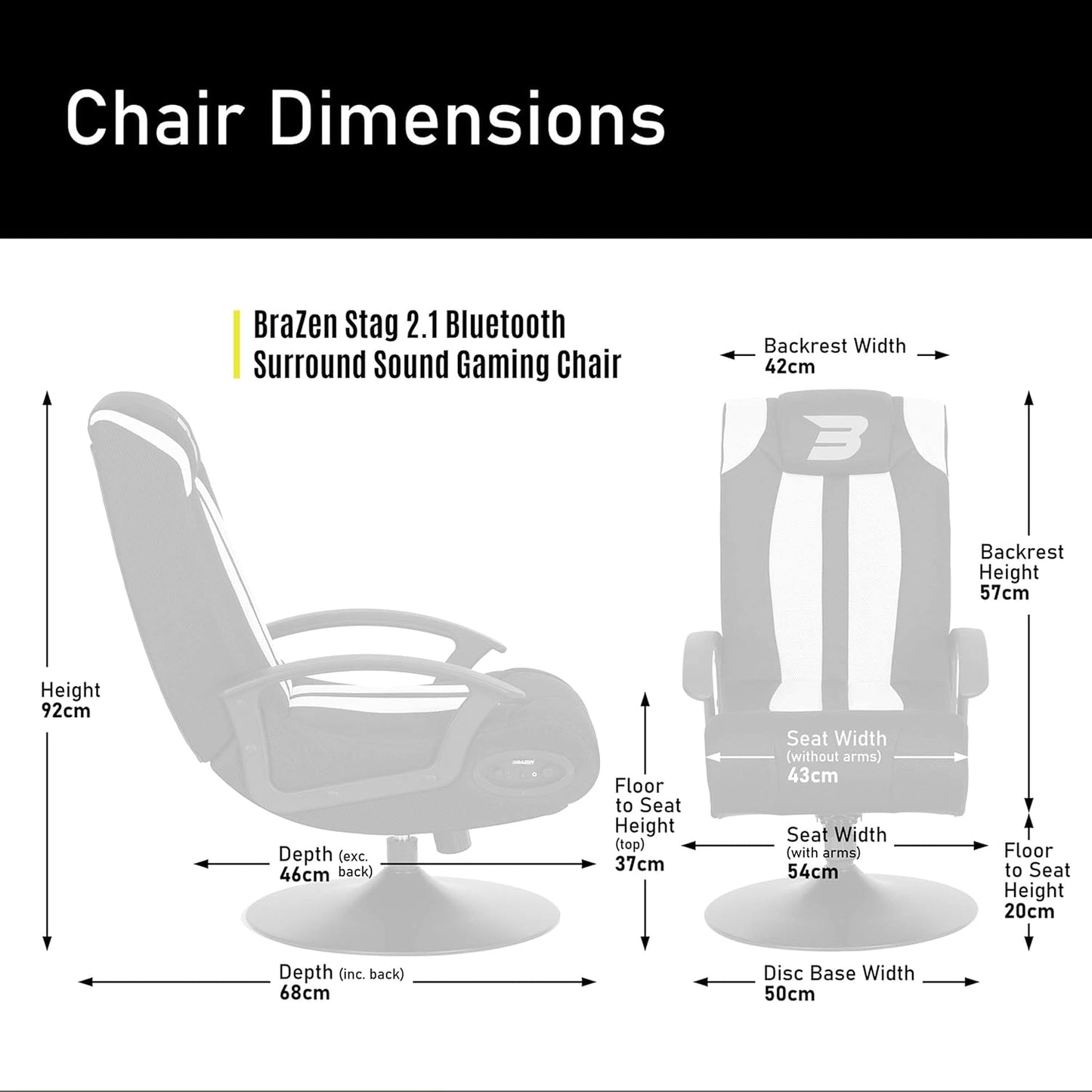 BRAZEN GAMING CHAIR 2.1 BLUETOOTH SURROUND BLACK