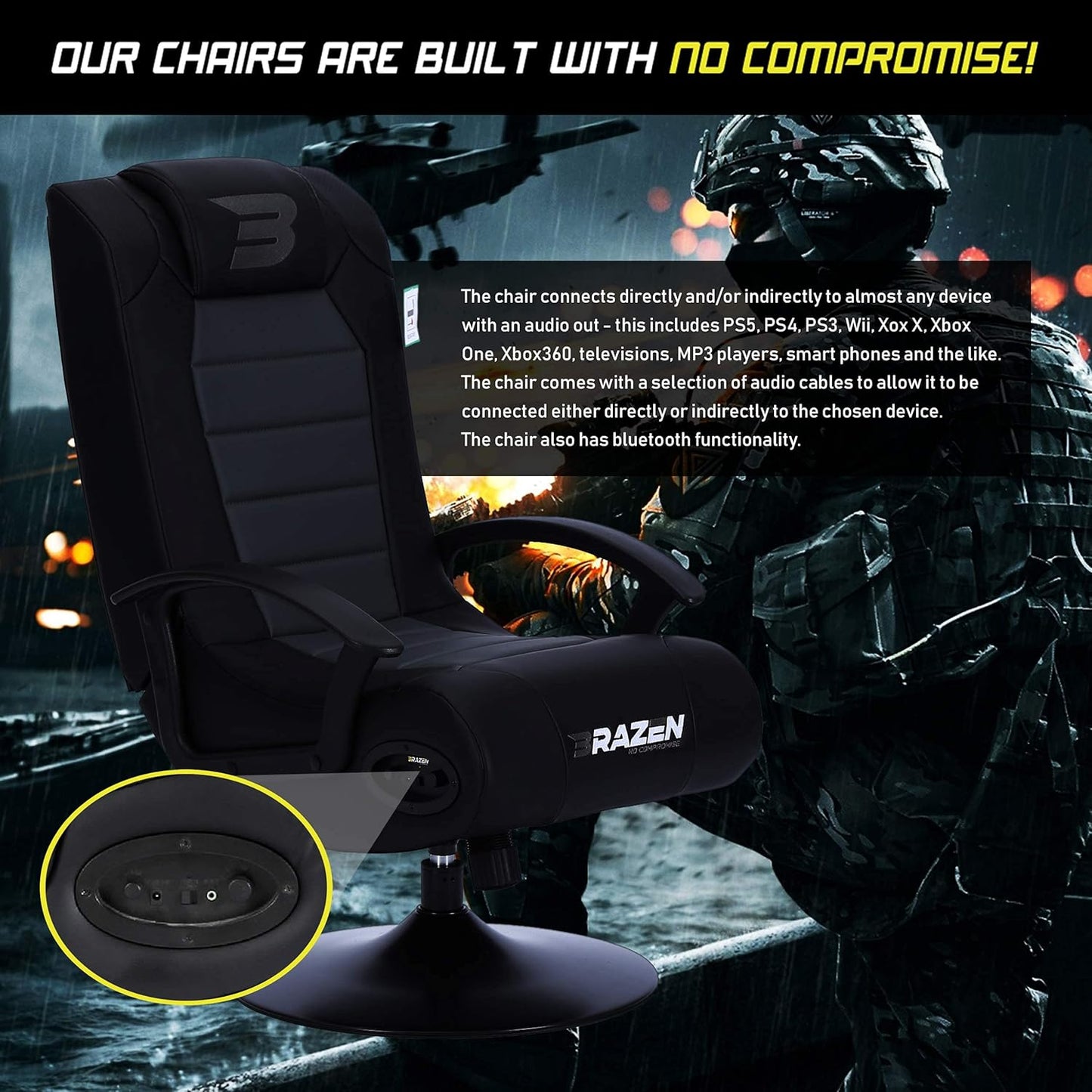 BRAZEN GAMING CHAIR 2.1 BLUETOOTH SURROUND BLACK