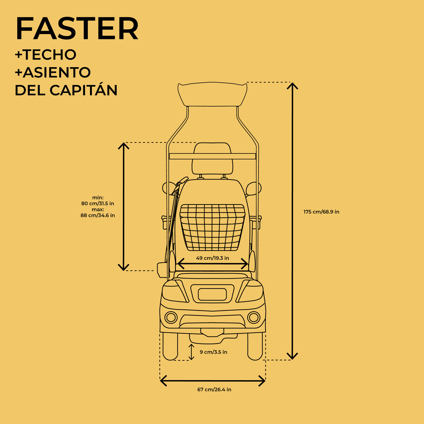 FASTER GREY CAPTAIN SEAT & CANOPY 4 SOLID WHEELS GEL