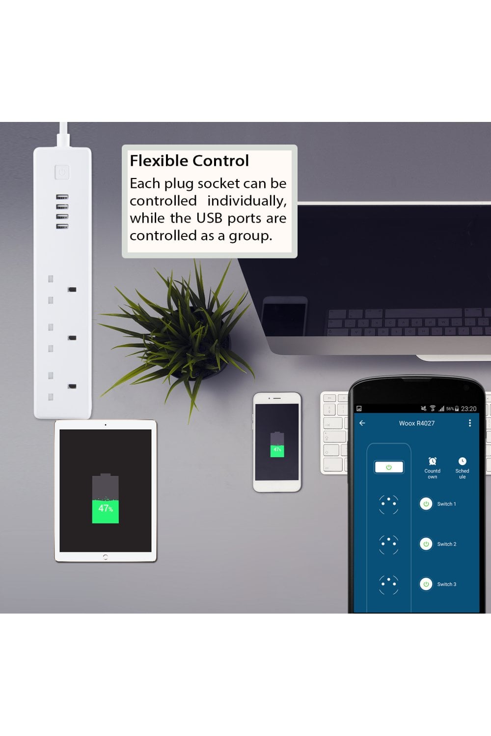 TUYA 1.8M 3 SOCKETS+4 USB SMART MULTIPLUG