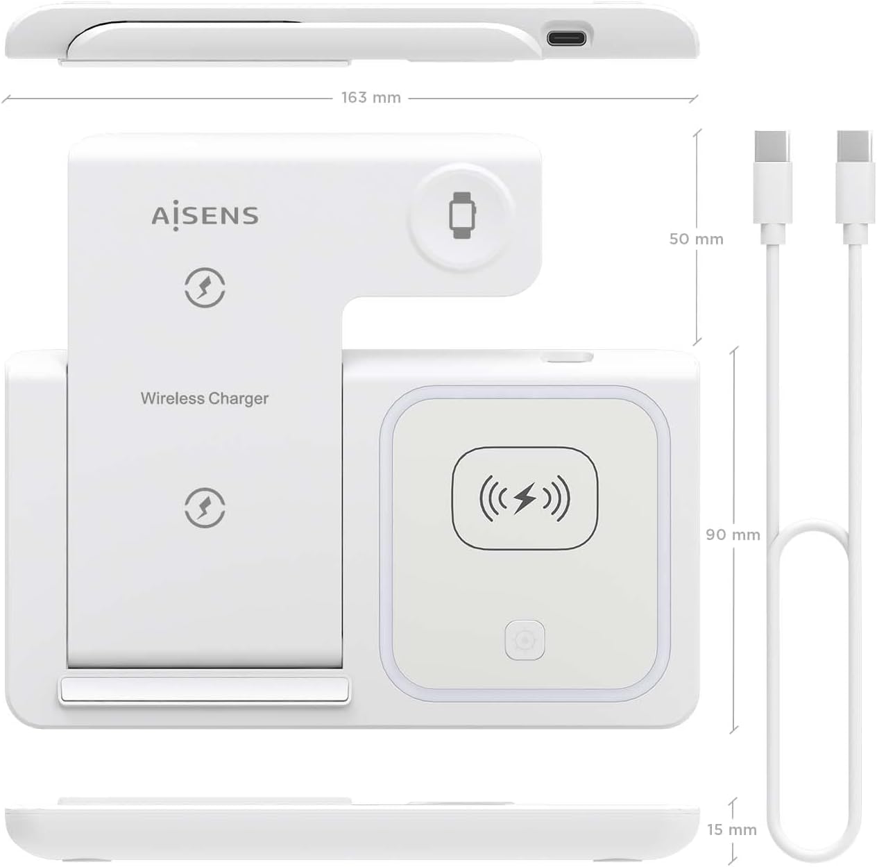 AISENS 3-1 WIRELESS CHARGING DOCK 15W (-44) WHITE