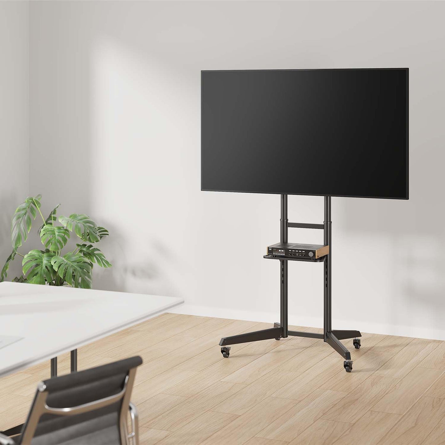 AISENS - FT70TE-211 - Eco Floor Stand with Wheel, DVD Tray for Monitor/TV 50 kg 37-70, Black