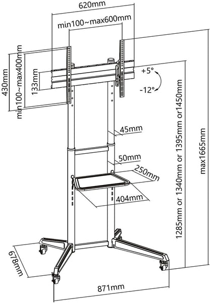 AISENS - FT70TE-211 - Eco Floor Stand with Wheel, DVD Tray for Monitor/TV 50 kg 37-70, Black