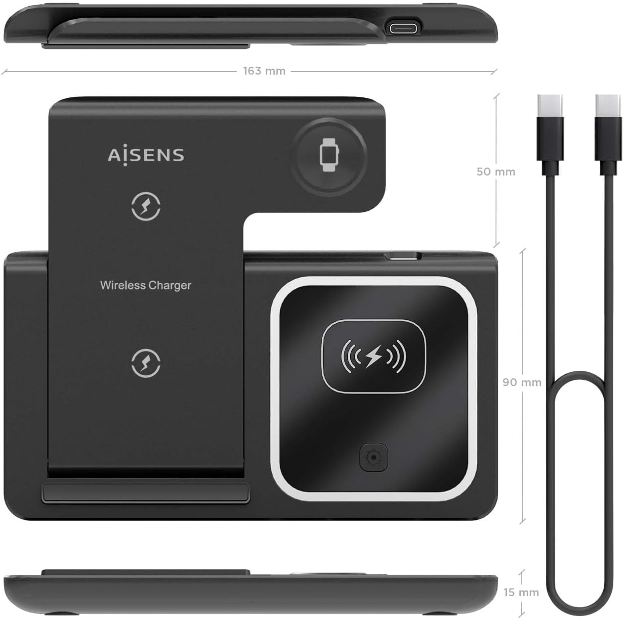 AISENS 3-1 WIRELESS CHARGING DOCK 15W (-44) BLACK