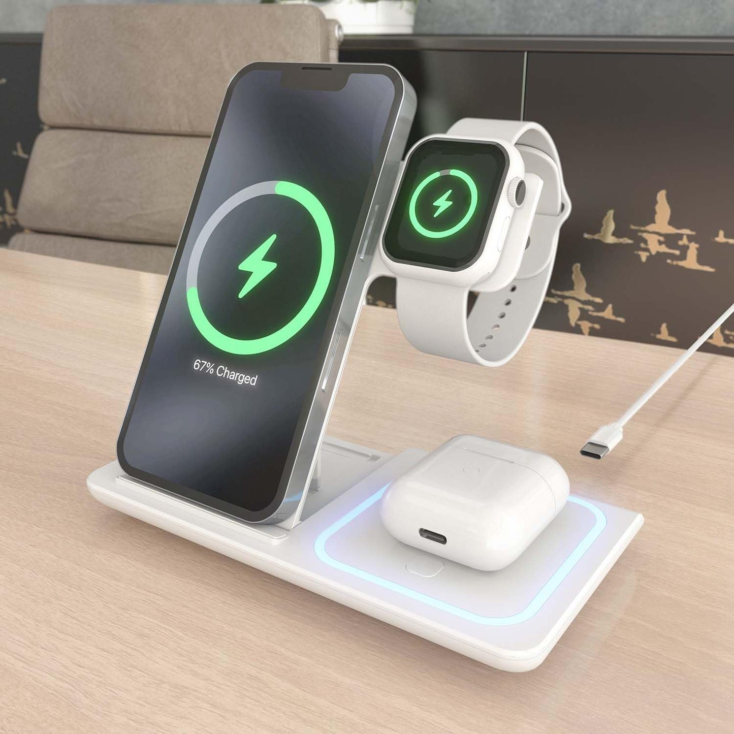 AISENS 3-1 WIRELESS CHARGING DOCK 15W (-44) WHITE